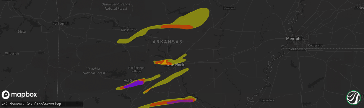 Hail map in Jacksonville, AR on September 1, 2009