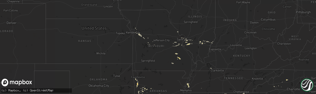 Hail map in Missouri on September 1, 2013