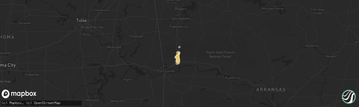 Hail map in Mountainburg, AR on September 1, 2013