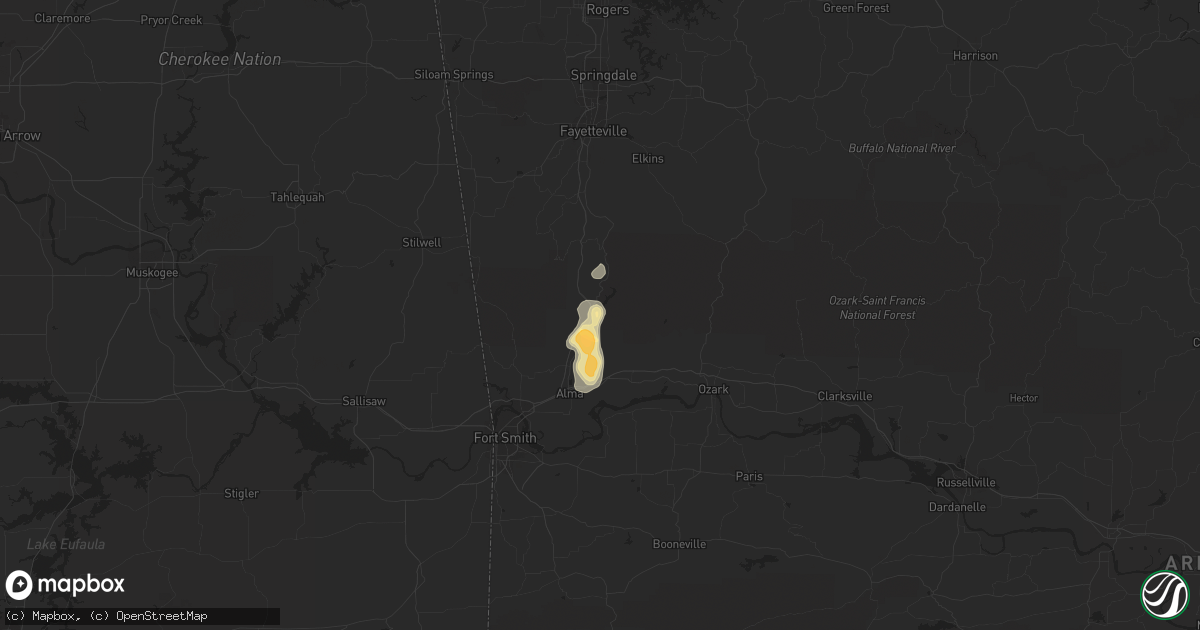 Hail map in Mountainburg, AR on September 1, 2013