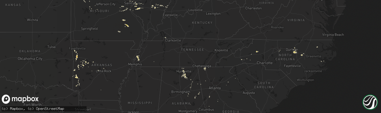 Hail map in Tennessee on September 1, 2013