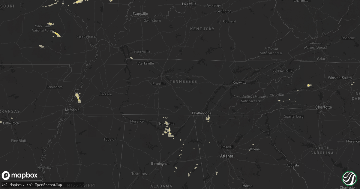 Hail map in Tennessee on September 1, 2013