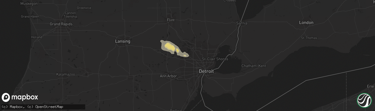 Hail map in West Bloomfield, MI on September 1, 2013