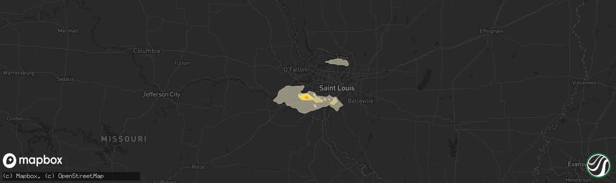 Hail map in Ballwin, MO on September 1, 2014