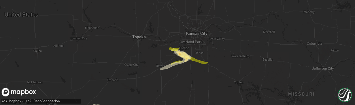 Hail map in Gardner, KS on September 1, 2014