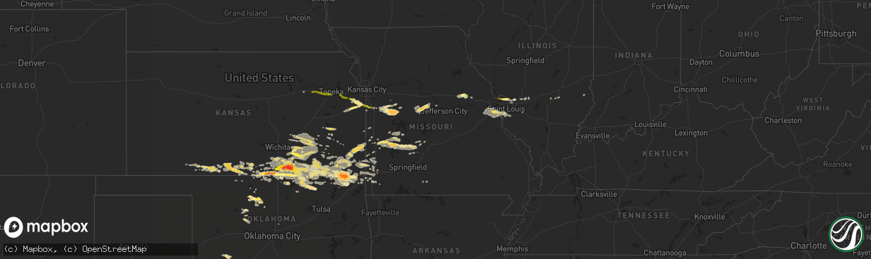 Hail map in Missouri on September 1, 2014