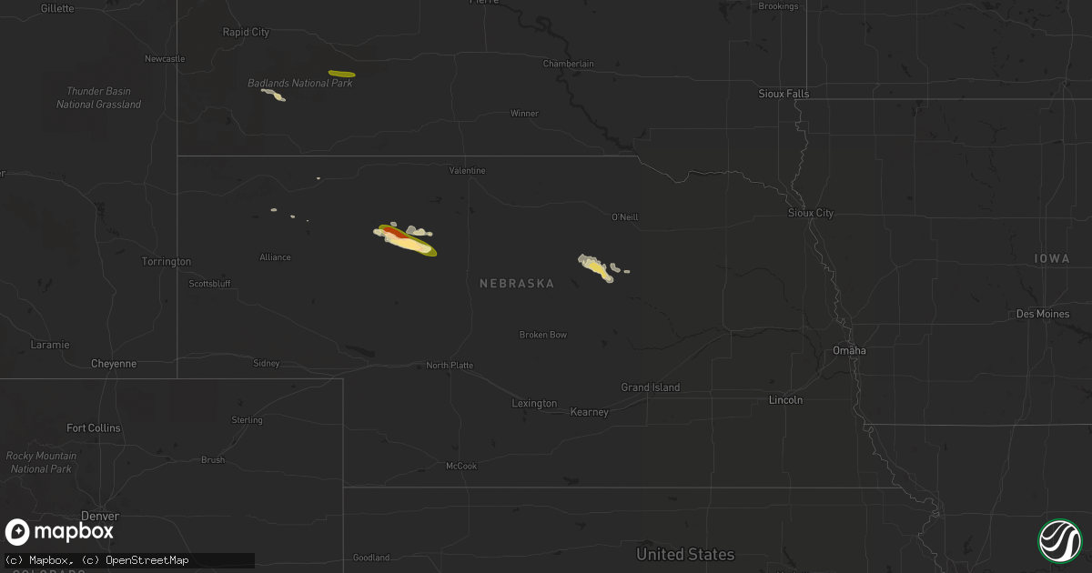 Hail map in Nebraska on September 1, 2014