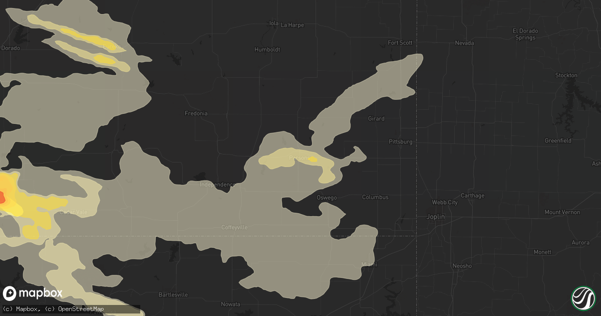Hail map in Parsons, KS on September 1, 2014