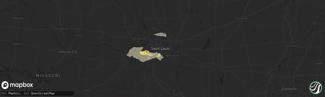 Hail map in Saint Louis, MO on September 1, 2014