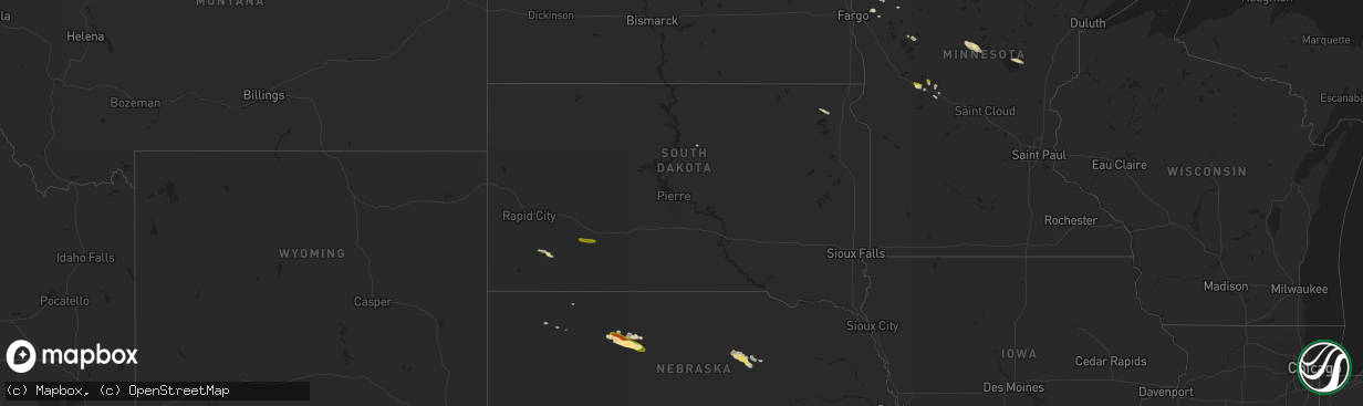 Hail map in South Dakota on September 1, 2014