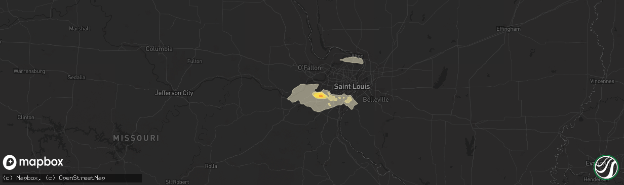 Hail map in Wildwood, MO on September 1, 2014