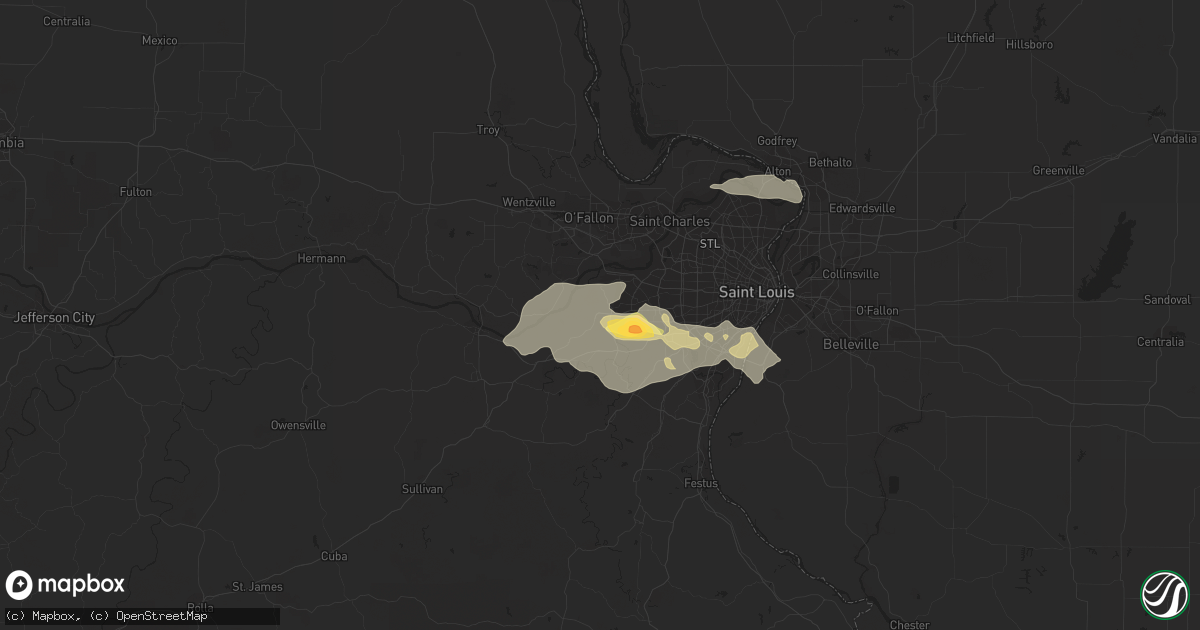 Hail map in Wildwood, MO on September 1, 2014