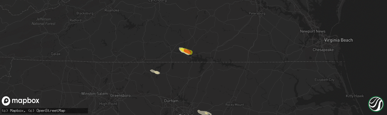 Hail map in Clarksville, VA on September 1, 2016