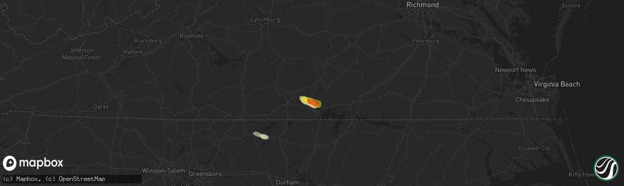 Hail map in Red Oak, VA on September 1, 2016