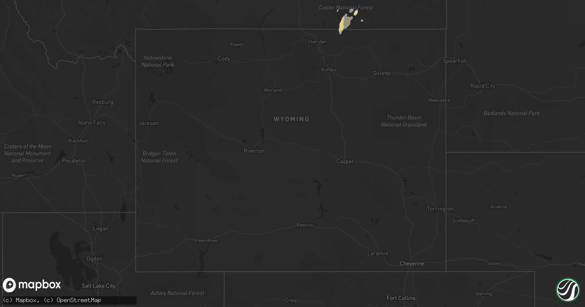 Hail map in Wyoming on September 1, 2016