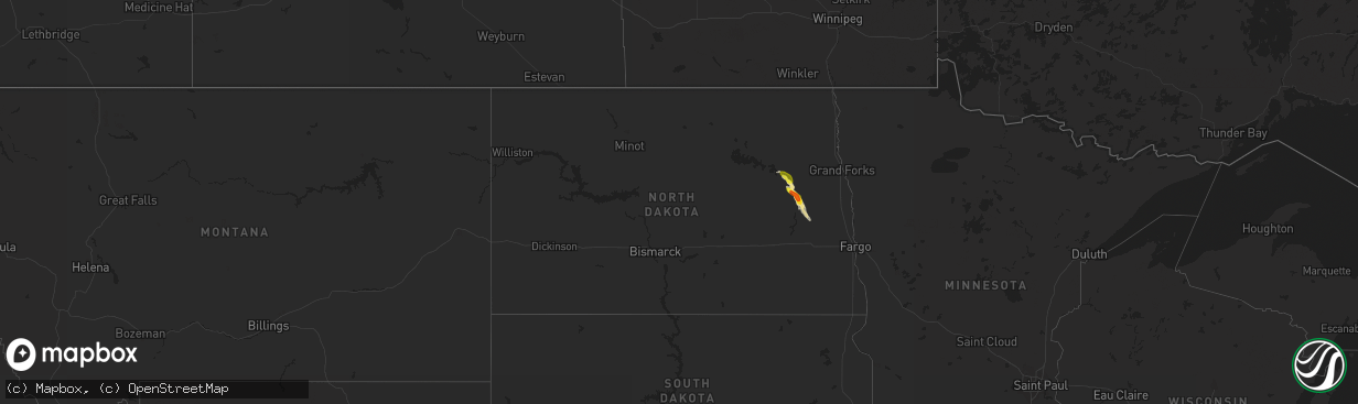 Hail map in North Dakota on September 1, 2017