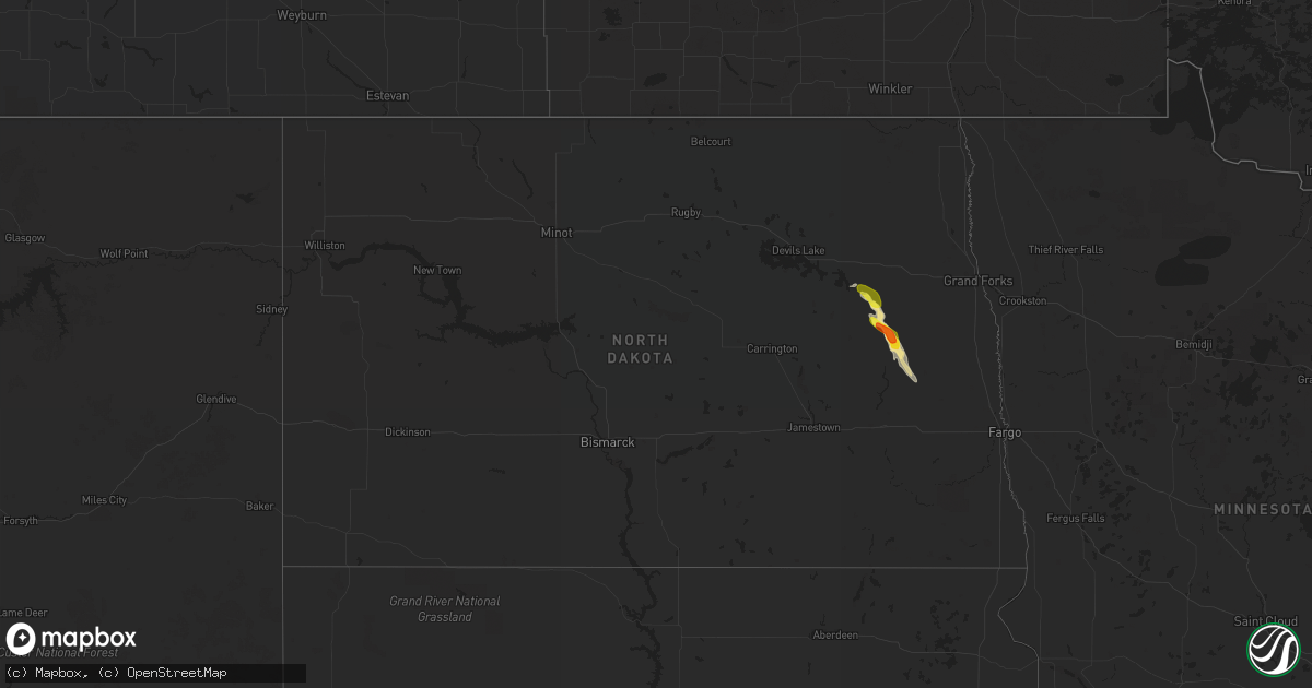 Hail map in North Dakota on September 1, 2017
