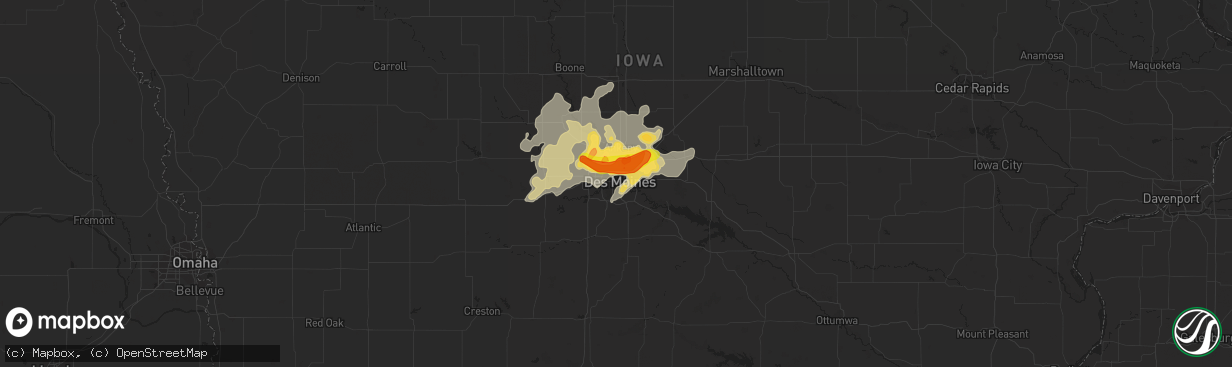 Hail map in Des Moines, IA on September 1, 2018