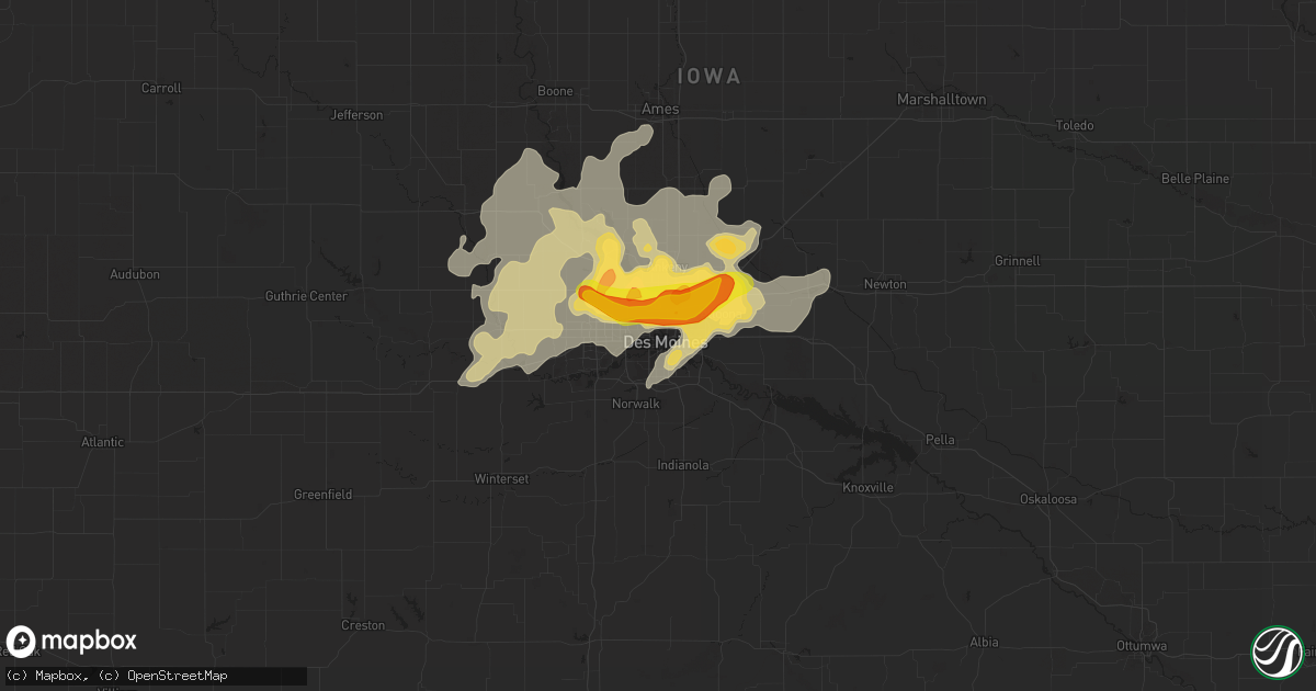 Hail map in Des Moines, IA on September 1, 2018