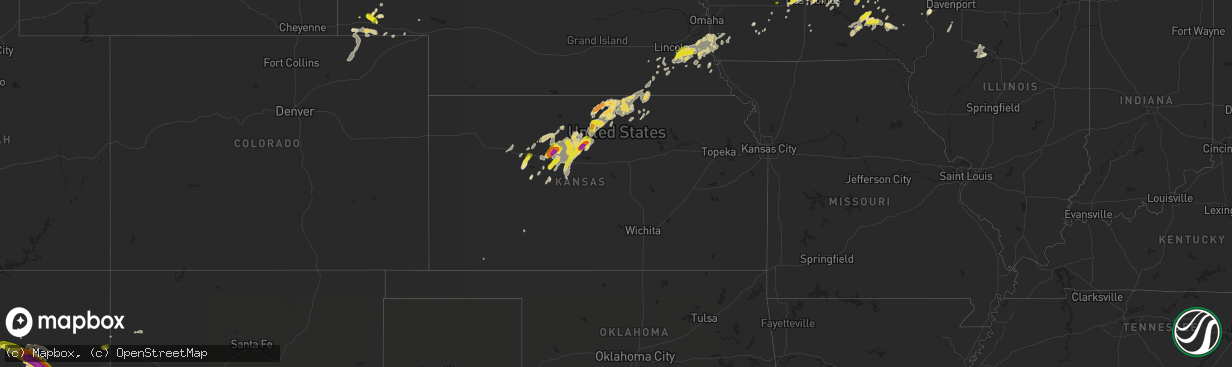 Hail map in Kansas on September 1, 2018