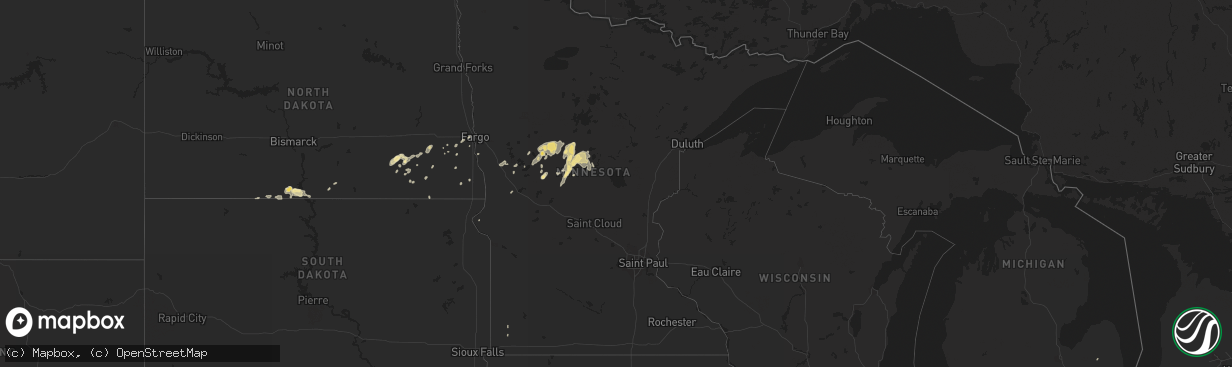 Hail map in Minnesota on September 1, 2018