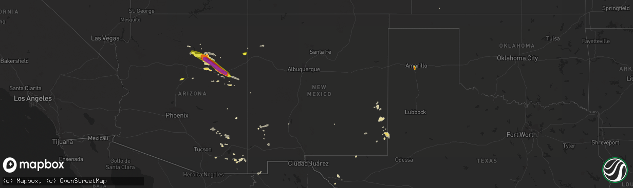 Hail map in New Mexico on September 1, 2018