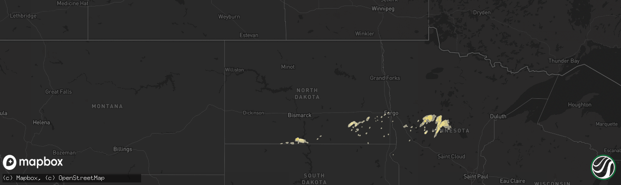 Hail map in North Dakota on September 1, 2018