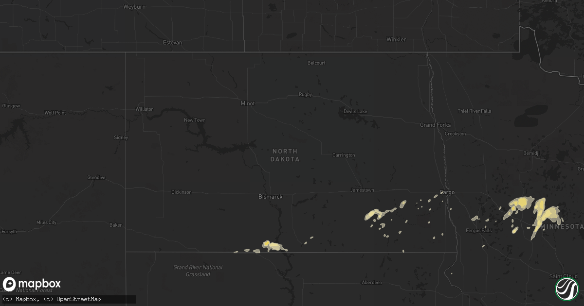 Hail map in North Dakota on September 1, 2018