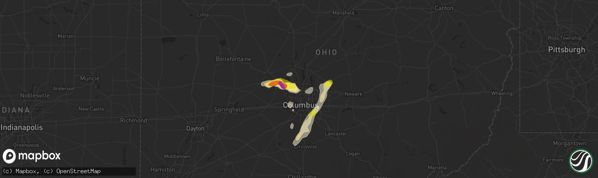 Hail map in Columbus, OH on September 1, 2019