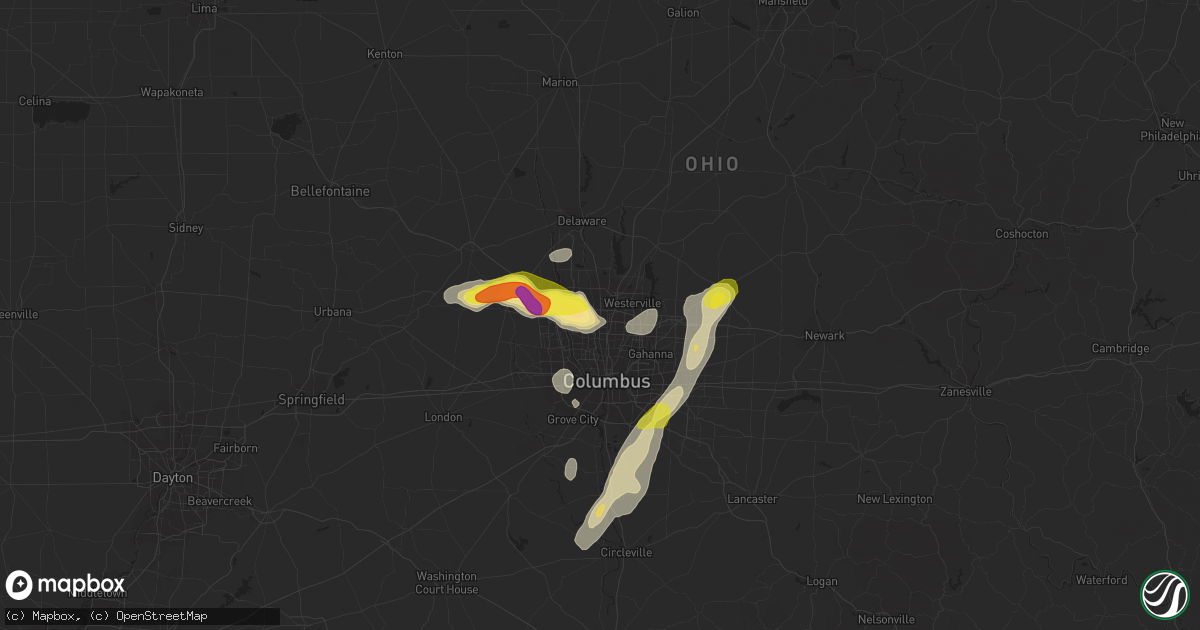 Hail map in Columbus, OH on September 1, 2019