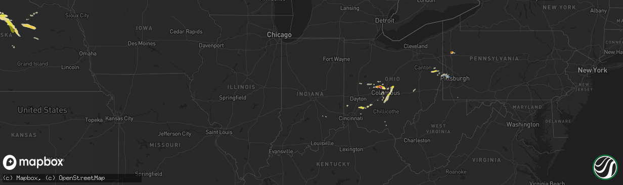 Hail map in Indiana on September 1, 2019