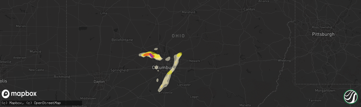 Hail map in Johnstown, OH on September 1, 2019