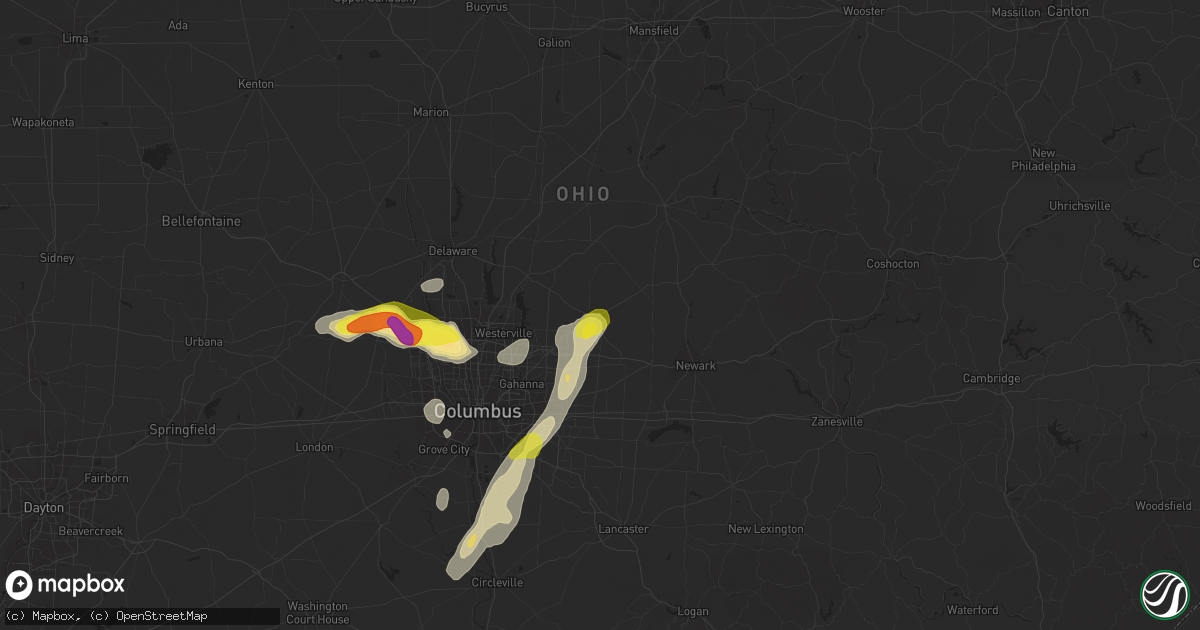 Hail map in Johnstown, OH on September 1, 2019