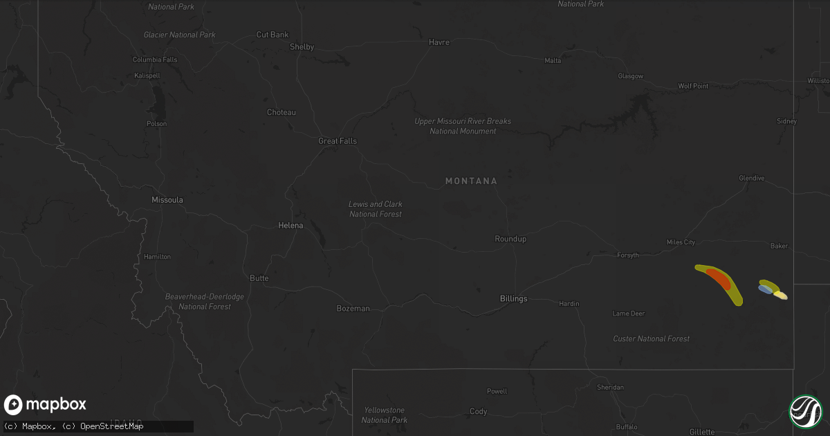 Hail map in Montana on September 1, 2019