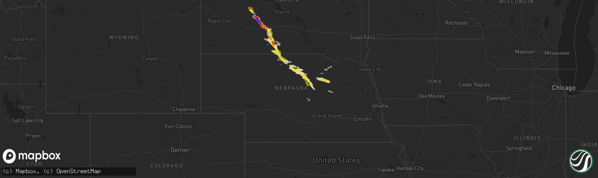 Hail map in Nebraska on September 1, 2019