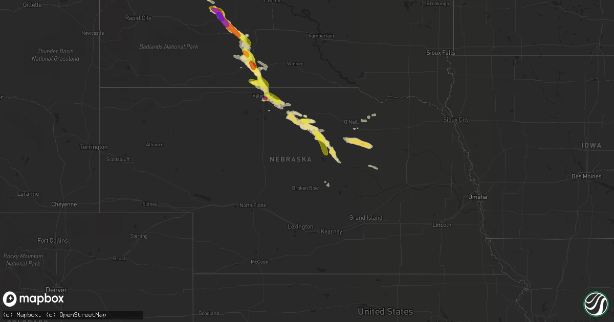 Hail map in Nebraska on September 1, 2019