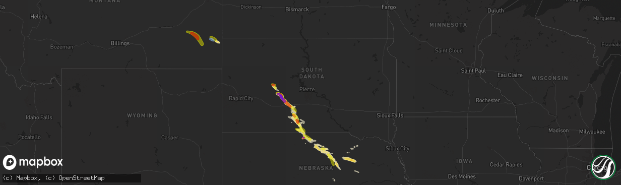 Hail map in South Dakota on September 1, 2019