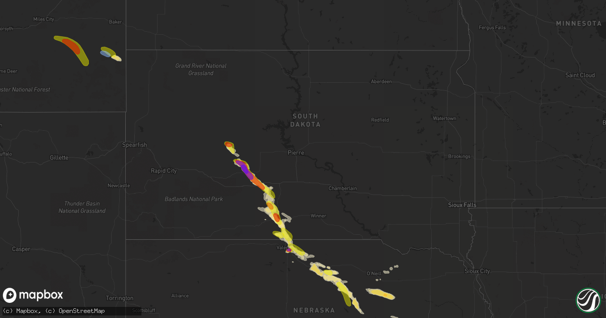 Hail map in South Dakota on September 1, 2019