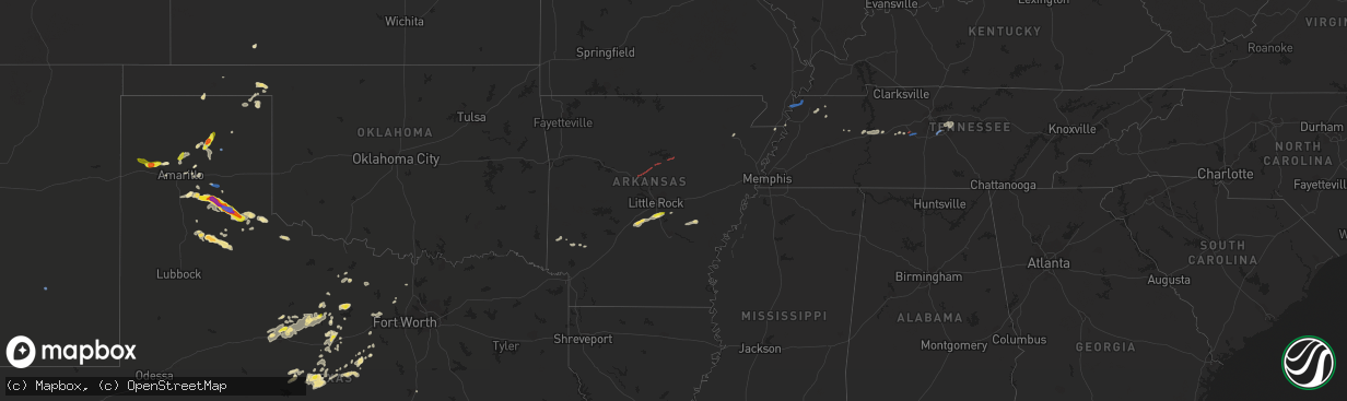 Hail map in Arkansas on September 1, 2020