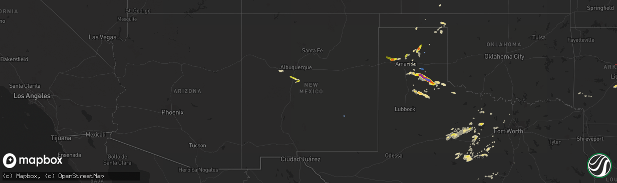 Hail map in New Mexico on September 1, 2020