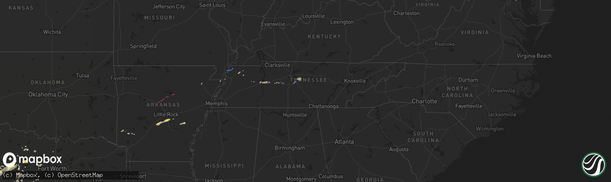 Hail map in Tennessee on September 1, 2020