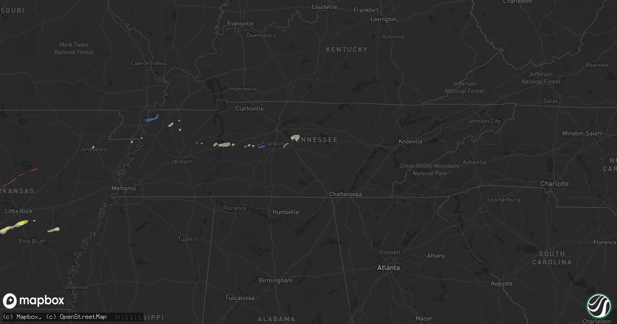 Hail map in Tennessee on September 1, 2020