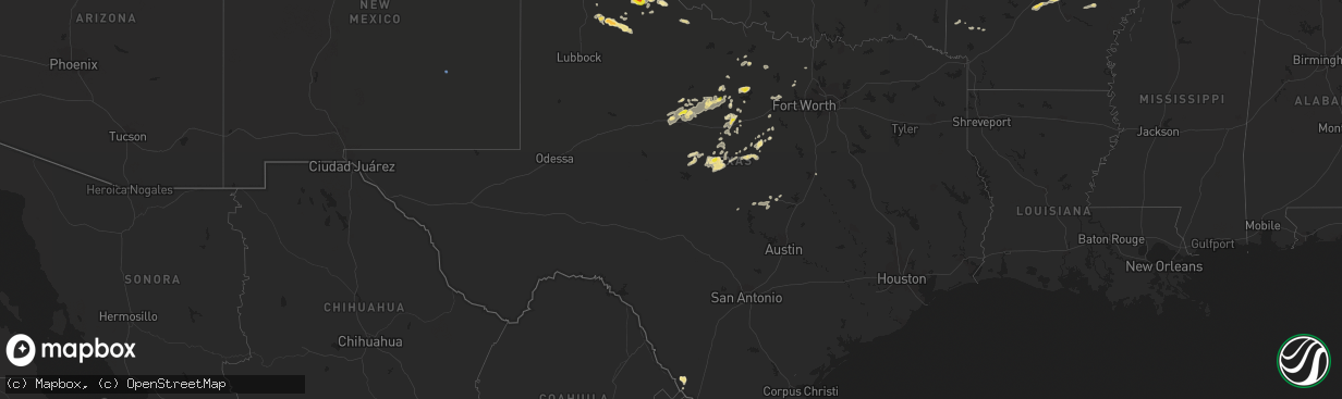 Hail map in Texas on September 1, 2020