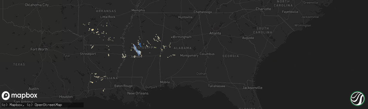 Hail map in Alabama on September 1, 2021