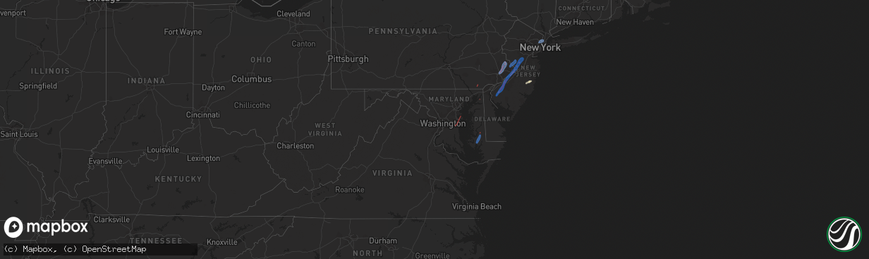 Hail map in Maryland on September 1, 2021