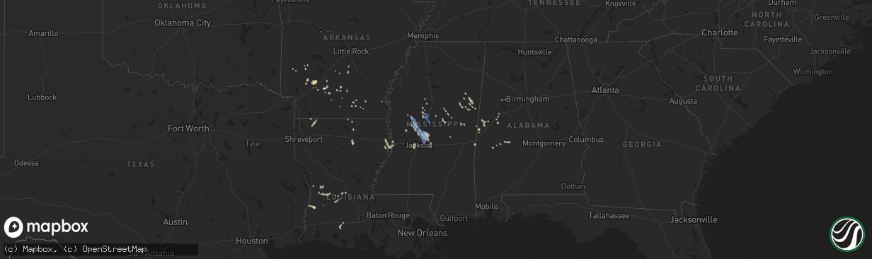 Hail map in Mississippi on September 1, 2021