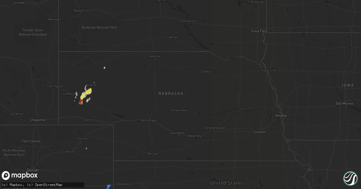 Hail map in Nebraska on September 1, 2021