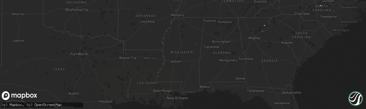 Hail map in Mississippi on September 1, 2024