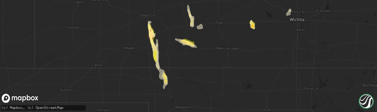 Hail map in Coldwater, KS on September 1, 2025
