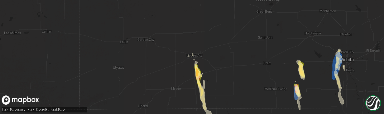 Hail map in Dodge City, KS on September 1, 2025